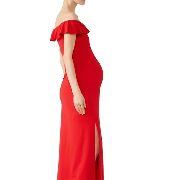 off the shoulder long sleeve red velvet dress Leslie Amon Margot Off Shoulder Velvet Mini Dress